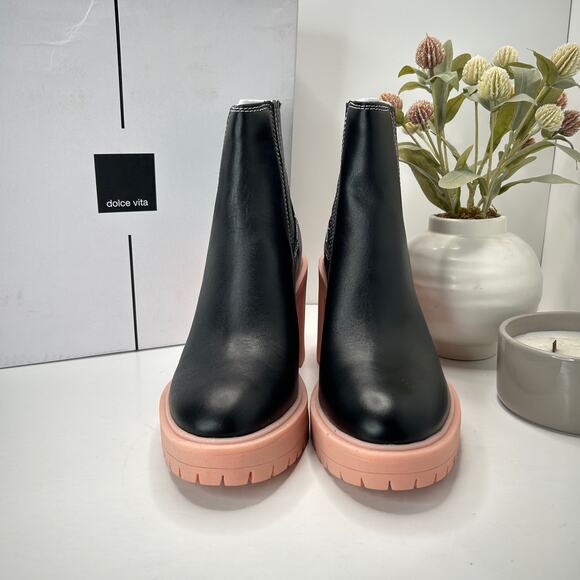 Dolce Vita Caster H20 Waterproof Leather Booties Black/Pink Women 9.5 Tried On - Picture 2 of 10